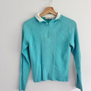 Ralph Lauren Blue and White Cowl Turtleneck Sweater